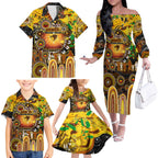 Personalised NAIDOC Week 2025 Hawks Football Family Matching Off The Shoulder Long Sleeve Dress and Hawaiian Shirt Aboriginal Dot Painting