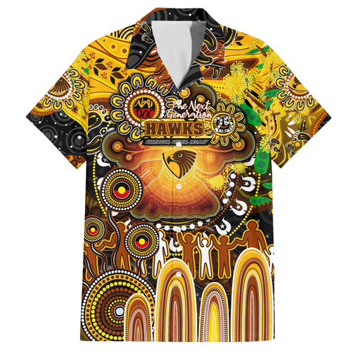 Personalised NAIDOC Week 2025 Hawks Football Family Matching Off The Shoulder Long Sleeve Dress and Hawaiian Shirt Aboriginal Dot Painting