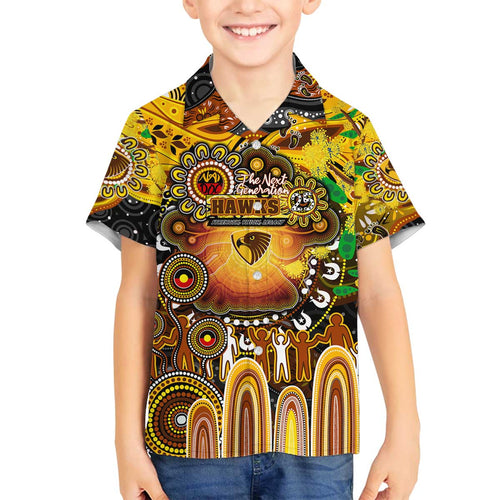 Personalised NAIDOC Week 2025 Hawks Football Family Matching Off The Shoulder Long Sleeve Dress and Hawaiian Shirt Aboriginal Dot Painting