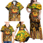 Personalised NAIDOC Week 2025 Hawks Football Family Matching Off Shoulder Maxi Dress and Hawaiian Shirt Aboriginal Dot Painting