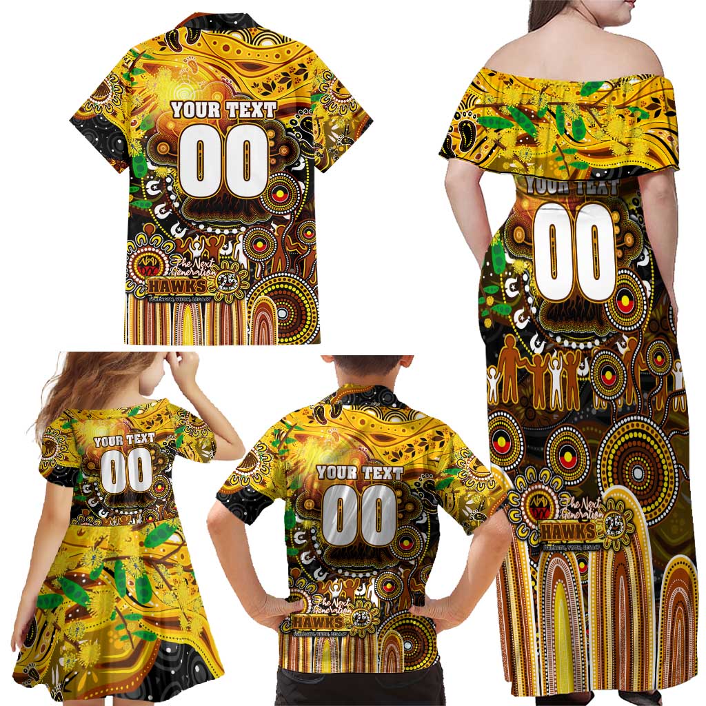 Personalised NAIDOC Week 2025 Hawks Football Family Matching Off Shoulder Maxi Dress and Hawaiian Shirt Aboriginal Dot Painting