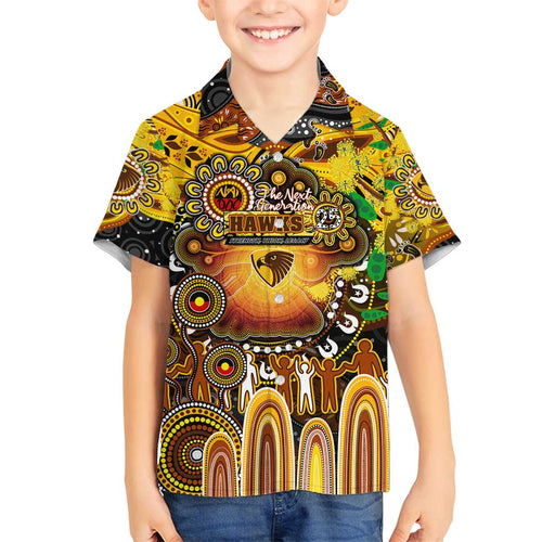 Personalised NAIDOC Week 2025 Hawks Football Family Matching Off Shoulder Maxi Dress and Hawaiian Shirt Aboriginal Dot Painting