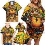 Personalised NAIDOC Week 2025 Hawks Football Family Matching Off Shoulder Short Dress and Hawaiian Shirt Aboriginal Dot Painting
