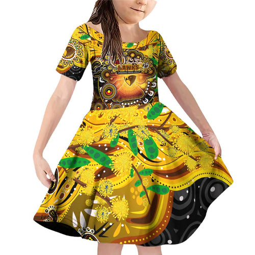 Personalised NAIDOC Week 2025 Hawks Football Family Matching Off Shoulder Short Dress and Hawaiian Shirt Aboriginal Dot Painting