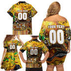 Personalised NAIDOC Week 2025 Hawks Football Family Matching Off Shoulder Short Dress and Hawaiian Shirt Aboriginal Dot Painting