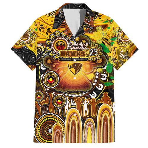 Personalised NAIDOC Week 2025 Hawks Football Family Matching Off Shoulder Short Dress and Hawaiian Shirt Aboriginal Dot Painting
