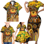 Personalised NAIDOC Week 2025 Hawks Football Family Matching Short Sleeve Bodycon Dress and Hawaiian Shirt Aboriginal Dot Painting