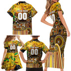 Personalised NAIDOC Week 2025 Hawks Football Family Matching Short Sleeve Bodycon Dress and Hawaiian Shirt Aboriginal Dot Painting