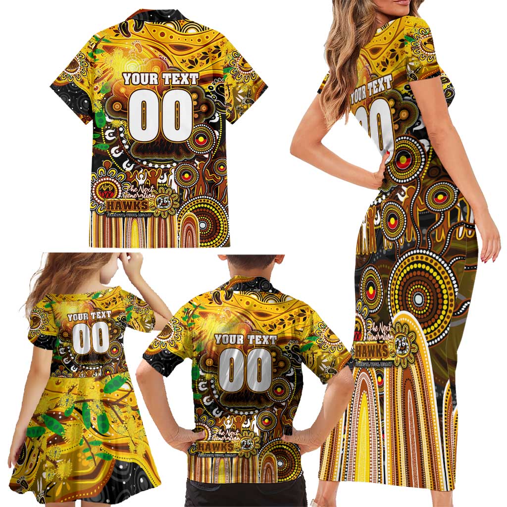 Personalised NAIDOC Week 2025 Hawks Football Family Matching Short Sleeve Bodycon Dress and Hawaiian Shirt Aboriginal Dot Painting