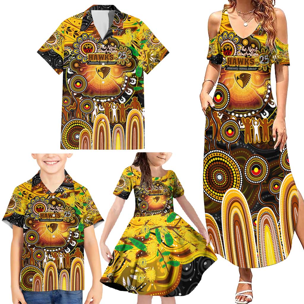 Personalised NAIDOC Week 2025 Hawks Football Family Matching Summer Maxi Dress and Hawaiian Shirt Aboriginal Dot Painting