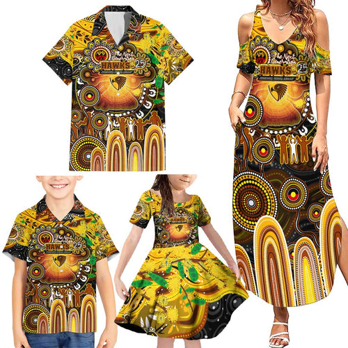 Personalised NAIDOC Week 2025 Hawks Football Family Matching Summer Maxi Dress and Hawaiian Shirt Aboriginal Dot Painting