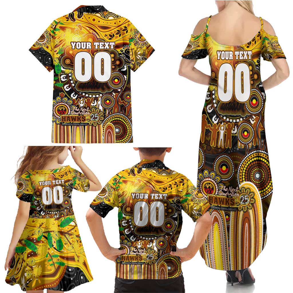 Personalised NAIDOC Week 2025 Hawks Football Family Matching Summer Maxi Dress and Hawaiian Shirt Aboriginal Dot Painting
