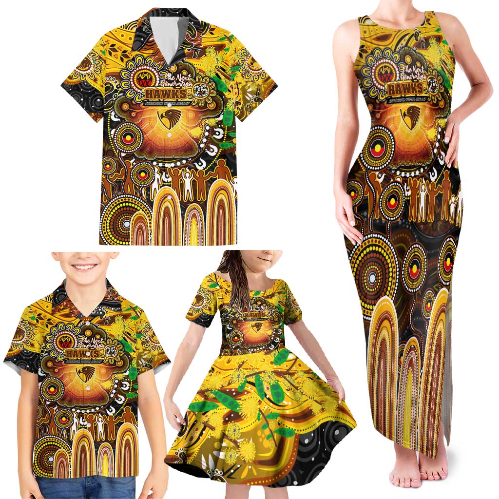 Personalised NAIDOC Week 2025 Hawks Football Family Matching Tank Maxi Dress and Hawaiian Shirt Aboriginal Dot Painting