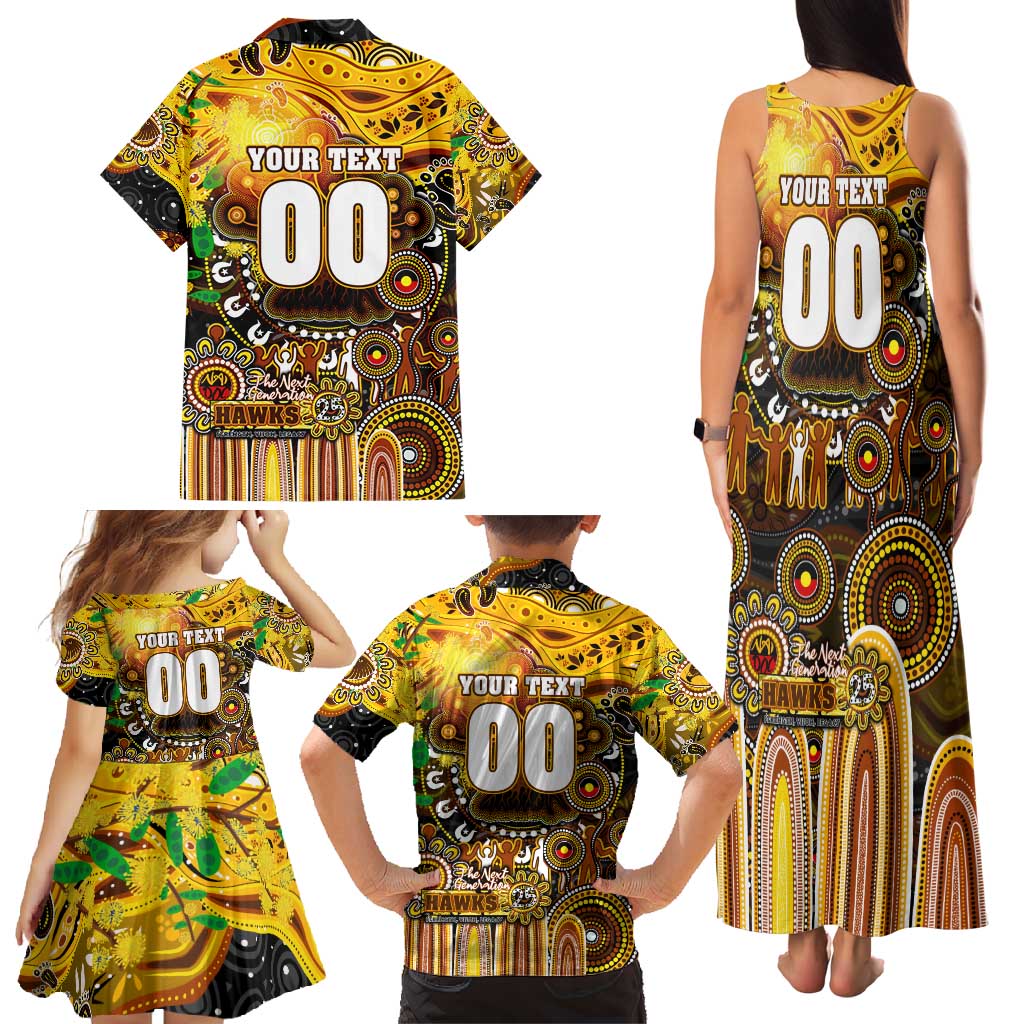 Personalised NAIDOC Week 2025 Hawks Football Family Matching Tank Maxi Dress and Hawaiian Shirt Aboriginal Dot Painting