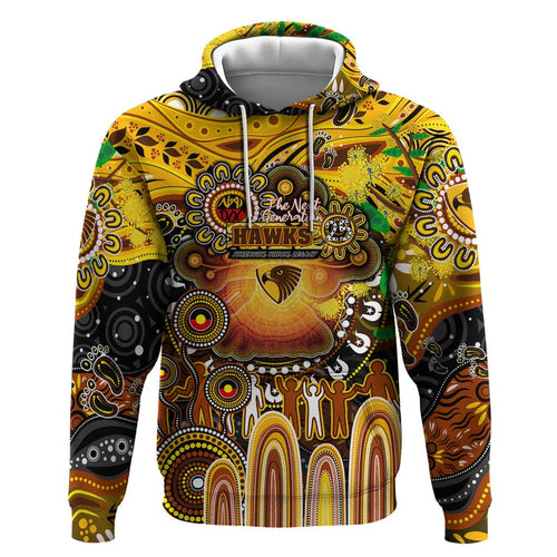 Personalised NAIDOC Week 2025 Hawks Football Hoodie Aboriginal Dot Painting