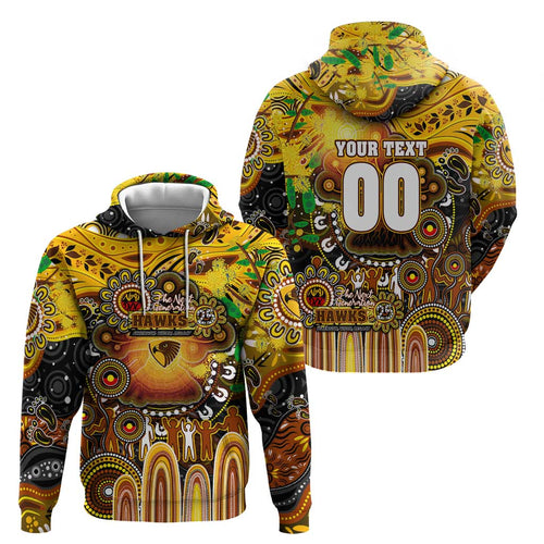 Personalised NAIDOC Week 2025 Hawks Football Hoodie Aboriginal Dot Painting