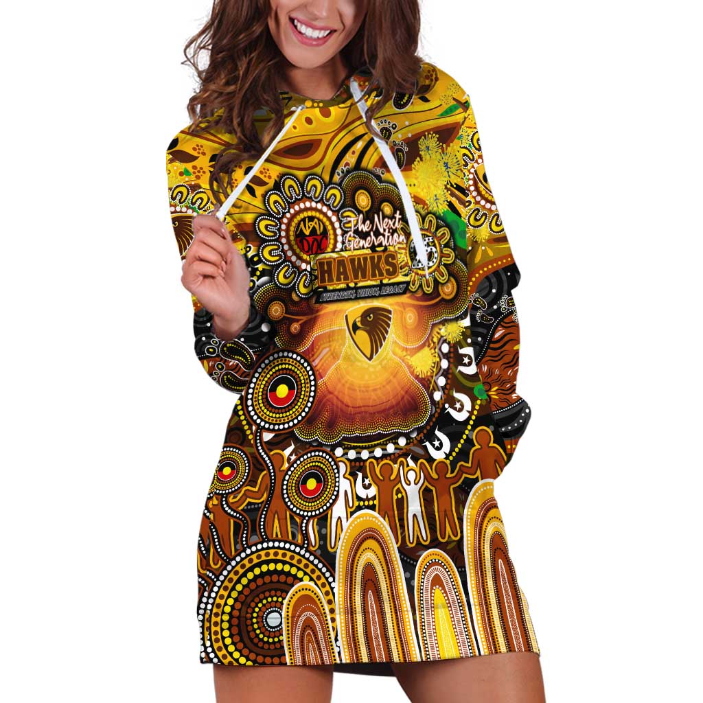 Personalised NAIDOC Week 2025 Hawks Football Hoodie Dress Aboriginal Dot Painting