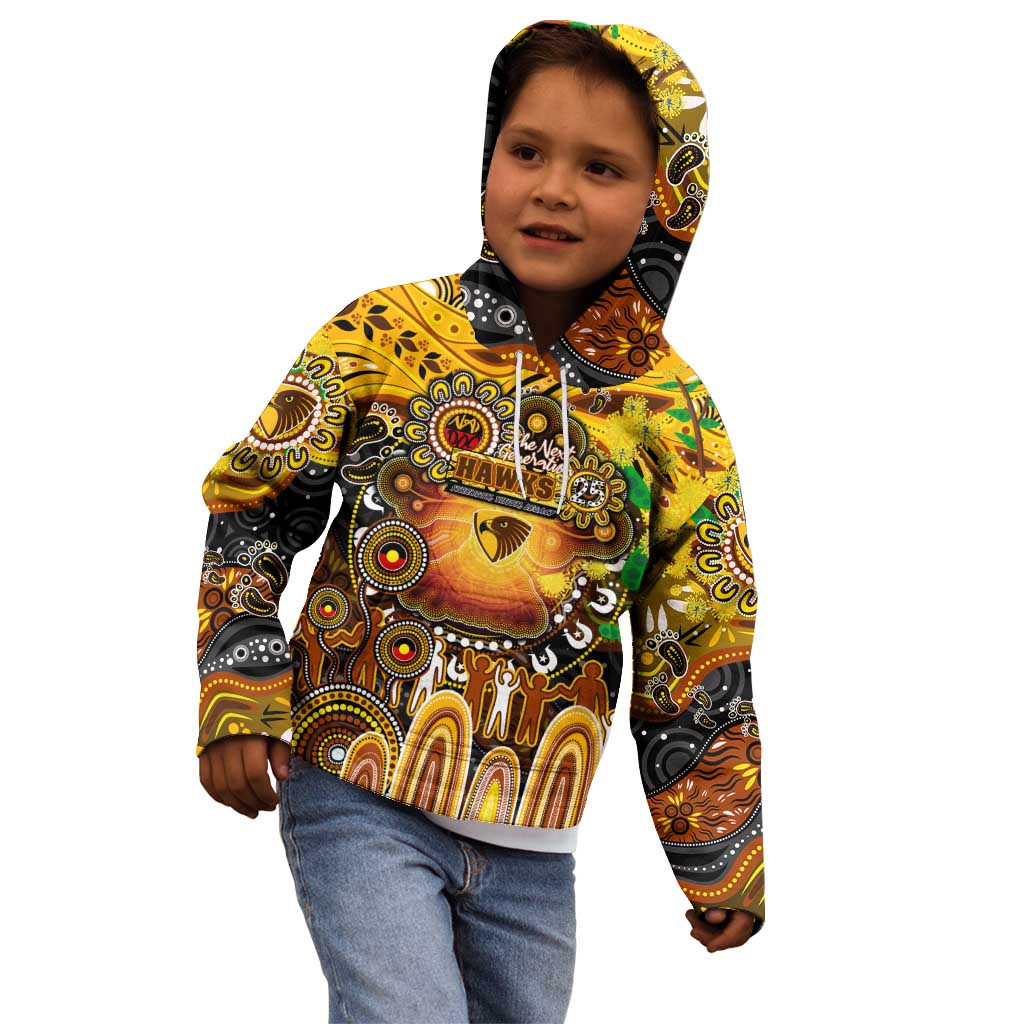 Personalised NAIDOC Week 2025 Hawks Football Kid Hoodie Aboriginal Dot Painting