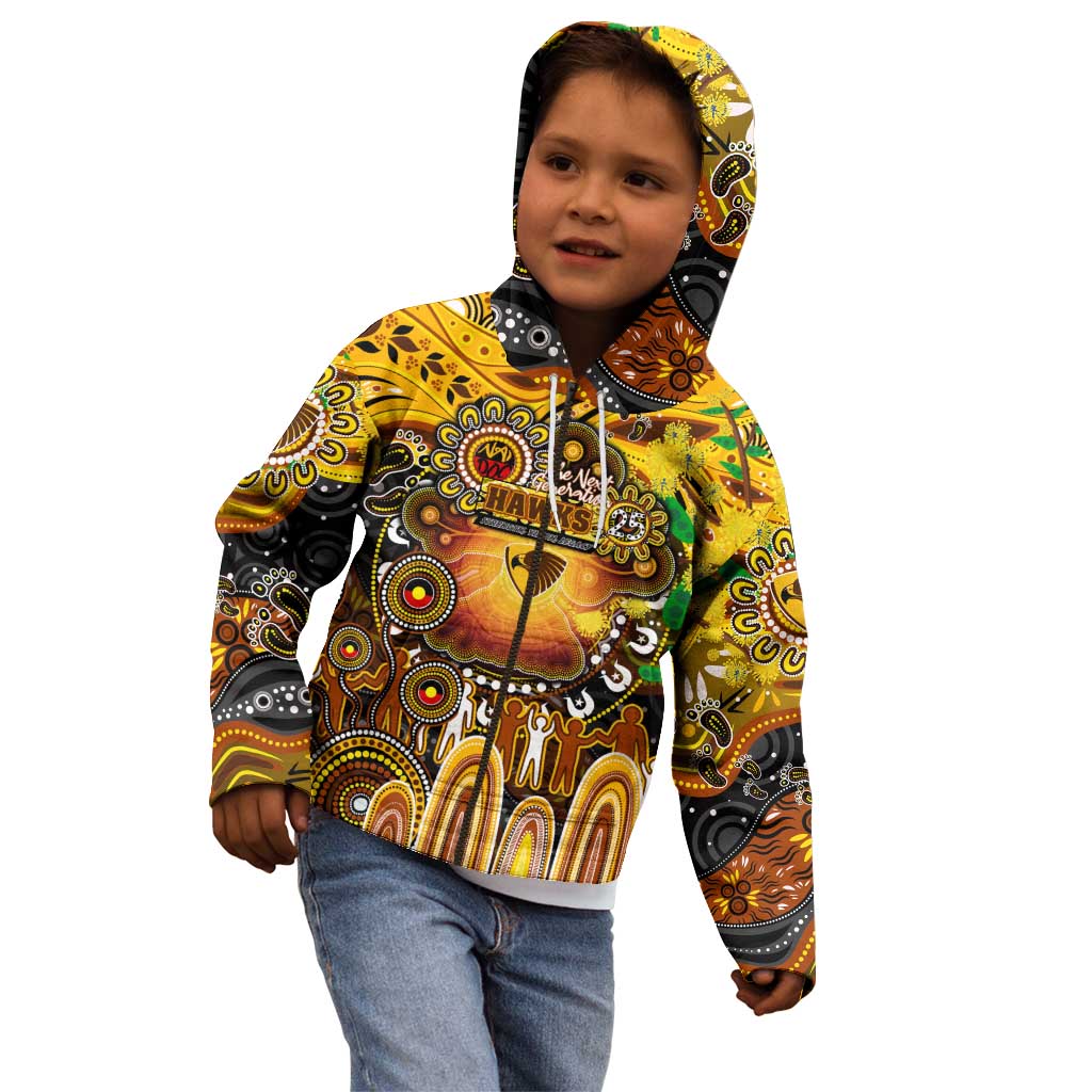 Personalised NAIDOC Week 2025 Hawks Football Kid Hoodie Aboriginal Dot Painting