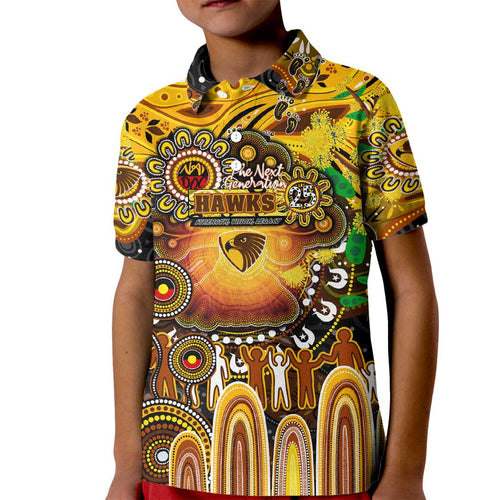 Personalised NAIDOC Week 2025 Hawks Football Kid Polo Shirt Aboriginal Dot Painting