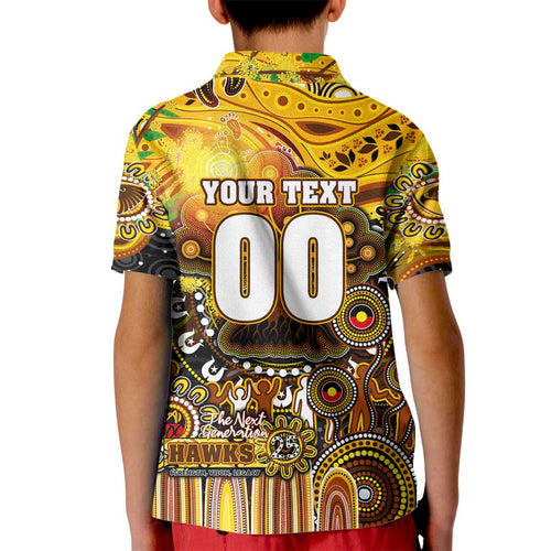 Personalised NAIDOC Week 2025 Hawks Football Kid Polo Shirt Aboriginal Dot Painting