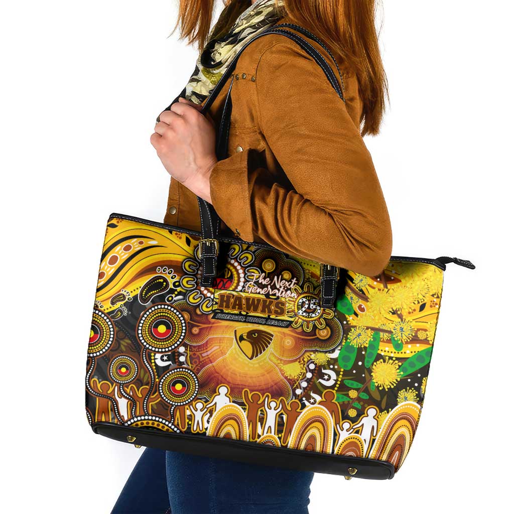 NAIDOC Week 2025 Hawks Football Leather Tote Bag Aboriginal Dot Painting