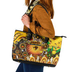 NAIDOC Week 2025 Hawks Football Leather Tote Bag Aboriginal Dot Painting