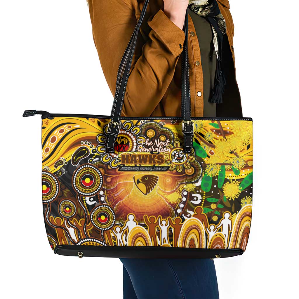 NAIDOC Week 2025 Hawks Football Leather Tote Bag Aboriginal Dot Painting