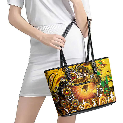 NAIDOC Week 2025 Hawks Football Leather Tote Bag Aboriginal Dot Painting
