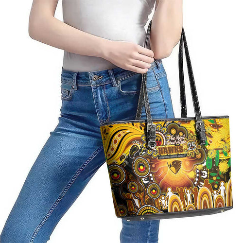 NAIDOC Week 2025 Hawks Football Leather Tote Bag Aboriginal Dot Painting