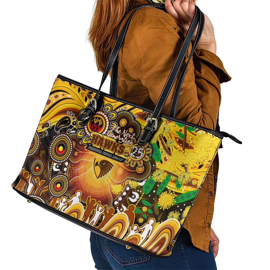 NAIDOC Week 2025 Hawks Football Leather Tote Bag Aboriginal Dot Painting