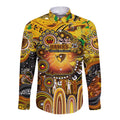 Personalised NAIDOC Week 2025 Hawks Football Long Sleeve Button Shirt Aboriginal Dot Painting