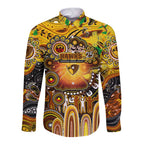 Personalised NAIDOC Week 2025 Hawks Football Long Sleeve Button Shirt Aboriginal Dot Painting