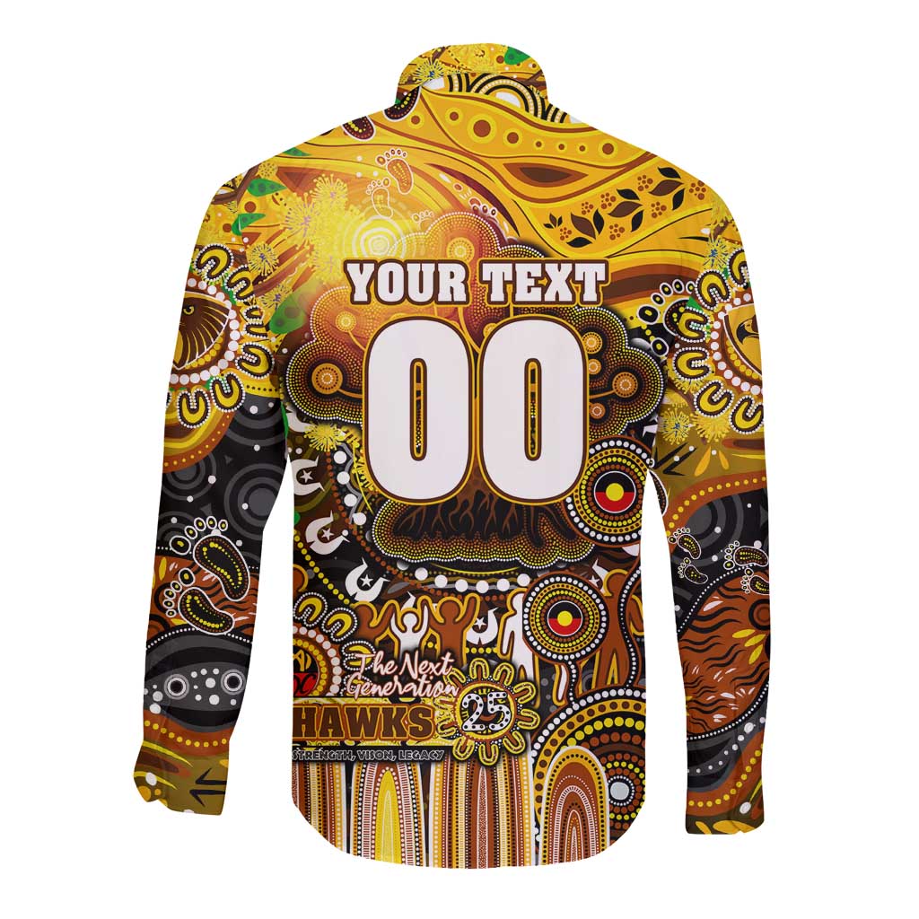 Personalised NAIDOC Week 2025 Hawks Football Long Sleeve Button Shirt Aboriginal Dot Painting
