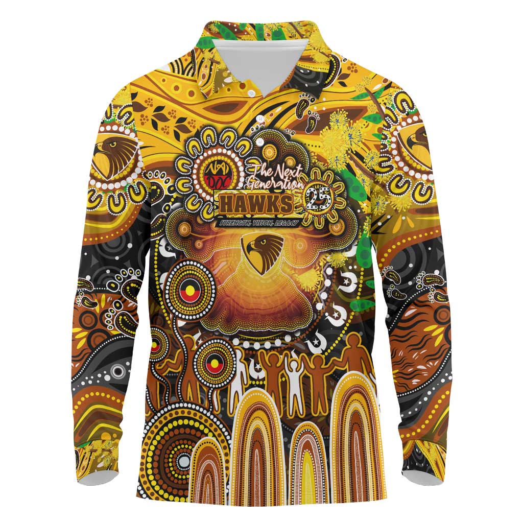 Personalised NAIDOC Week 2025 Hawks Football Long Sleeve Polo Shirt Aboriginal Dot Painting