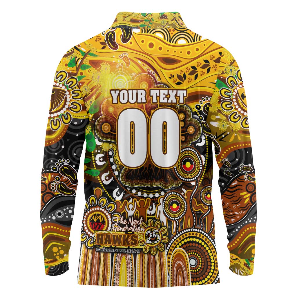 Personalised NAIDOC Week 2025 Hawks Football Long Sleeve Polo Shirt Aboriginal Dot Painting