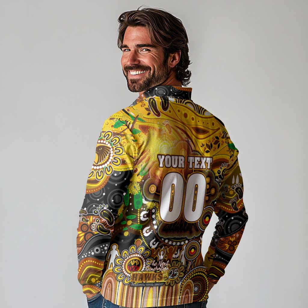 Personalised NAIDOC Week 2025 Hawks Football Long Sleeve Polo Shirt Aboriginal Dot Painting