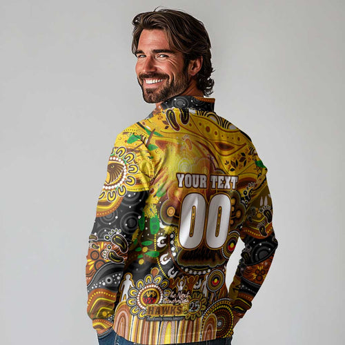 Personalised NAIDOC Week 2025 Hawks Football Long Sleeve Polo Shirt Aboriginal Dot Painting