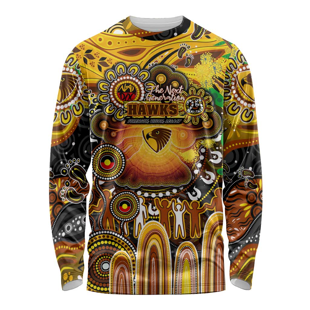 Personalised NAIDOC Week 2025 Hawks Football Long Sleeve Shirt Aboriginal Dot Painting