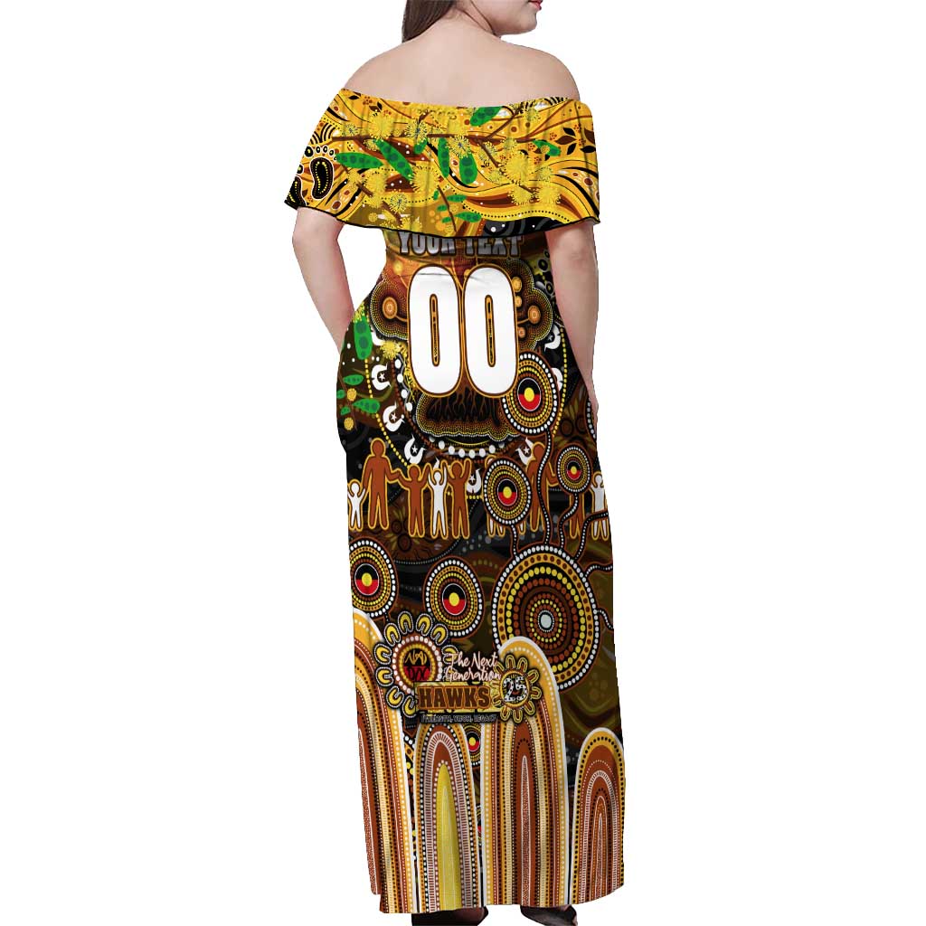 Personalised NAIDOC Week 2025 Hawks Football Off Shoulder Maxi Dress Aboriginal Dot Painting