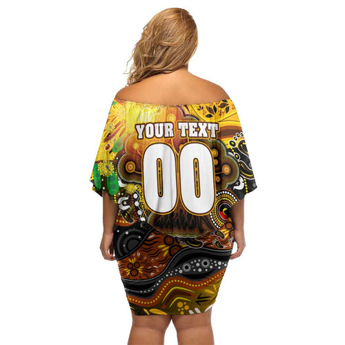Personalised NAIDOC Week 2025 Hawks Football Off Shoulder Short Dress Aboriginal Dot Painting
