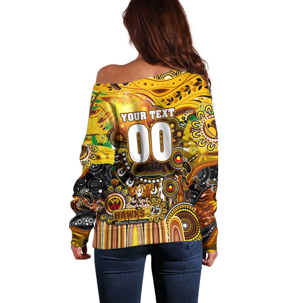 Personalised NAIDOC Week 2025 Hawks Football Off Shoulder Sweater Aboriginal Dot Painting