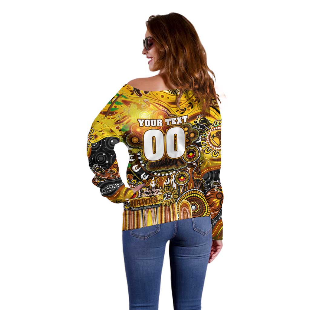 Personalised NAIDOC Week 2025 Hawks Football Off Shoulder Sweater Aboriginal Dot Painting