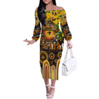 Personalised NAIDOC Week 2025 Hawks Football Off The Shoulder Long Sleeve Dress Aboriginal Dot Painting
