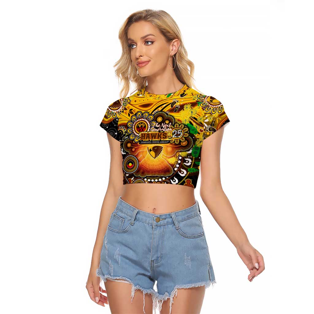 Personalised NAIDOC Week 2025 Hawks Football Raglan Cropped T Shirt Aboriginal Dot Painting