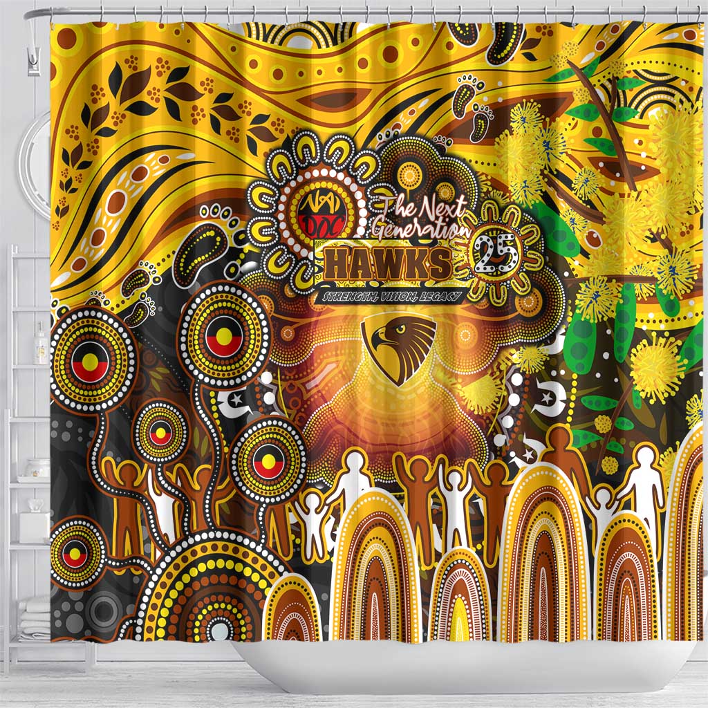 NAIDOC Week 2025 Hawks Football Shower Curtain Aboriginal Dot Painting