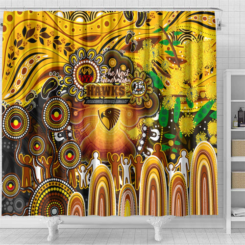 NAIDOC Week 2025 Hawks Football Shower Curtain Aboriginal Dot Painting