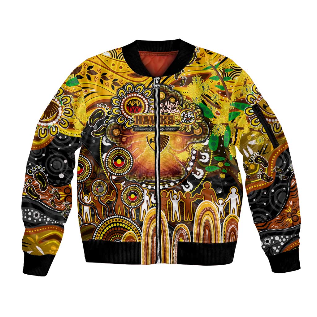 Personalised NAIDOC Week 2025 Hawks Football Sleeve Zip Bomber Jacket Aboriginal Dot Painting