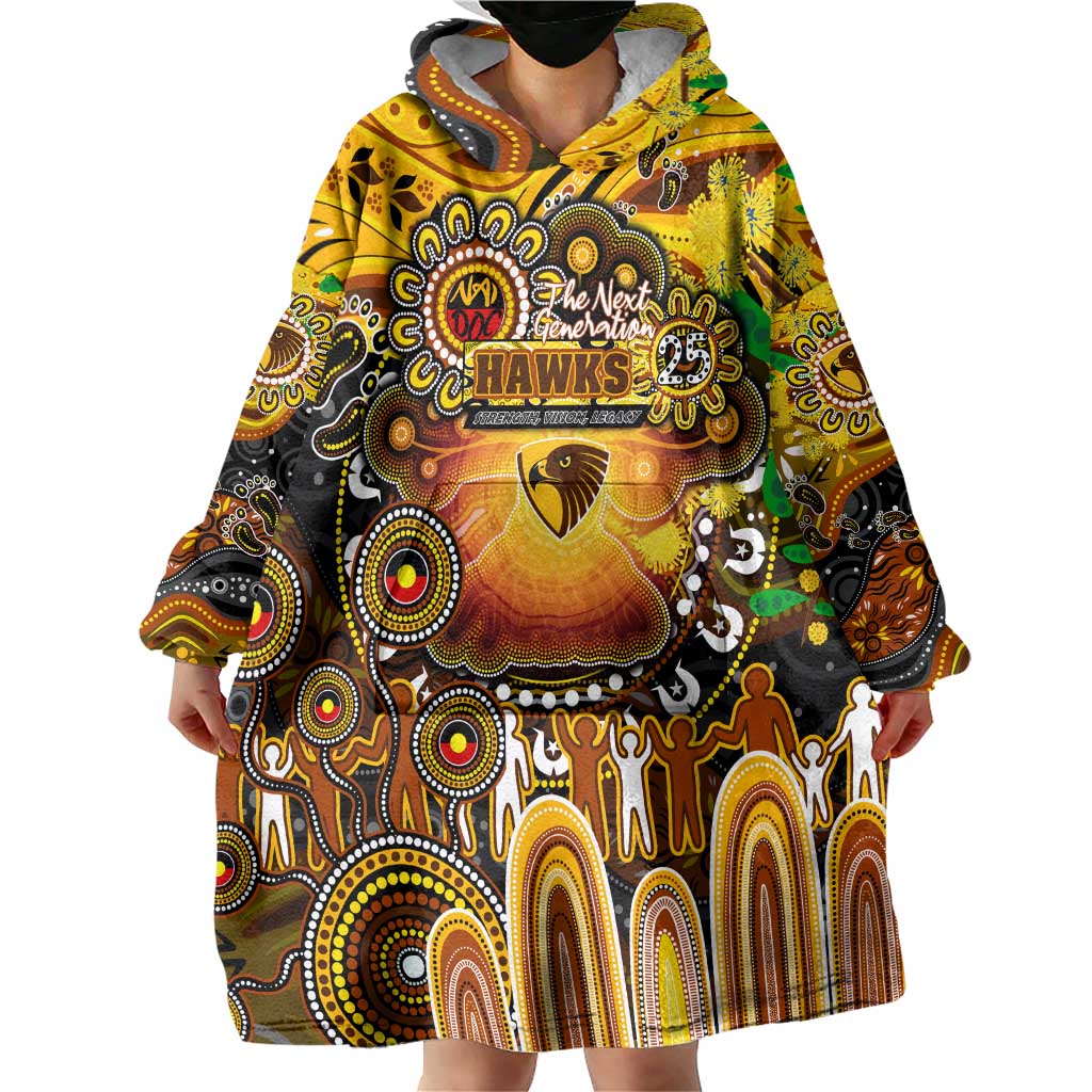 Personalised NAIDOC Week 2025 Hawks Football Wearable Blanket Hoodie Aboriginal Dot Painting