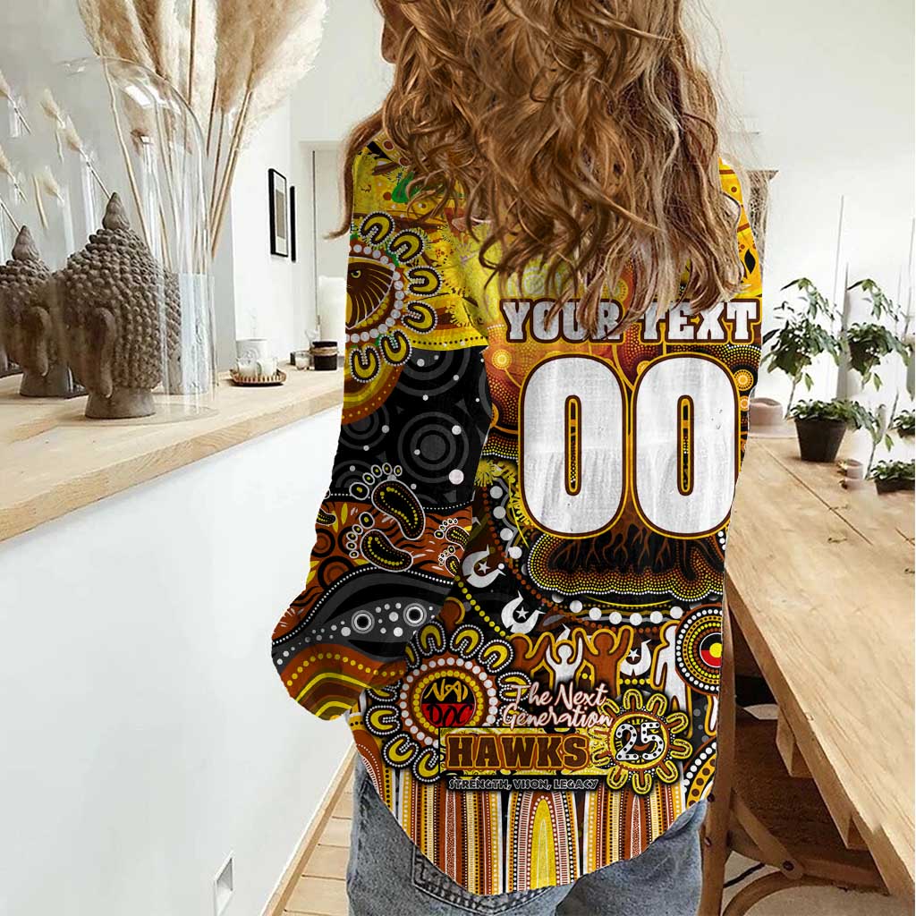 Personalised NAIDOC Week 2025 Hawks Football Women Casual Shirt Aboriginal Dot Painting